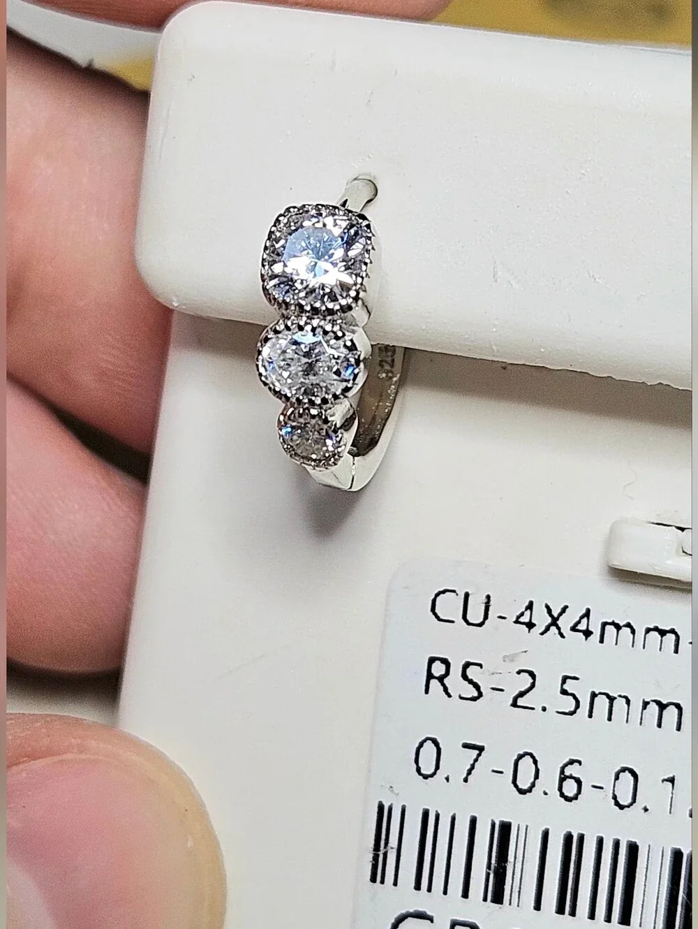 Certified Moissanite 3-Stone Halo Huggies .925 Sterling Silver NWT